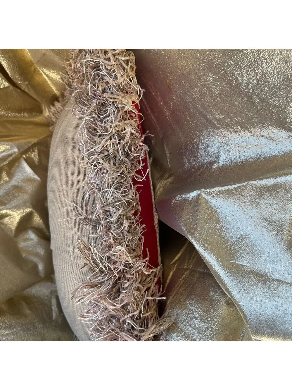 Vintage Red Holiday Pillow w/Gold Fringe ‘Joy to the World, the Lord is come!’